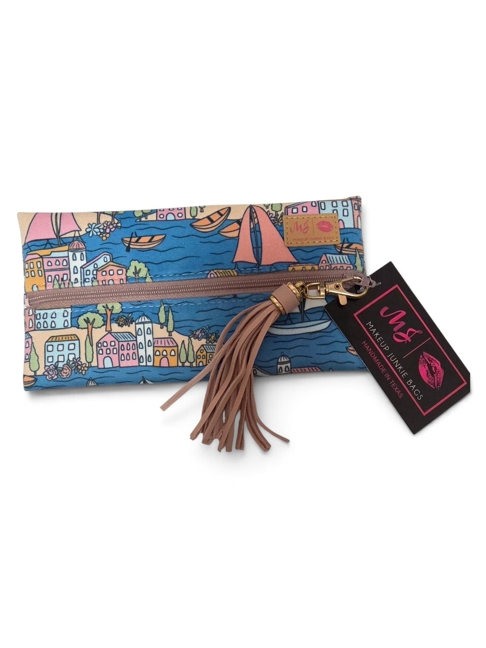 Makeup Junkie Bags Harbor-Print Mini Zipper Pouch with Tassel